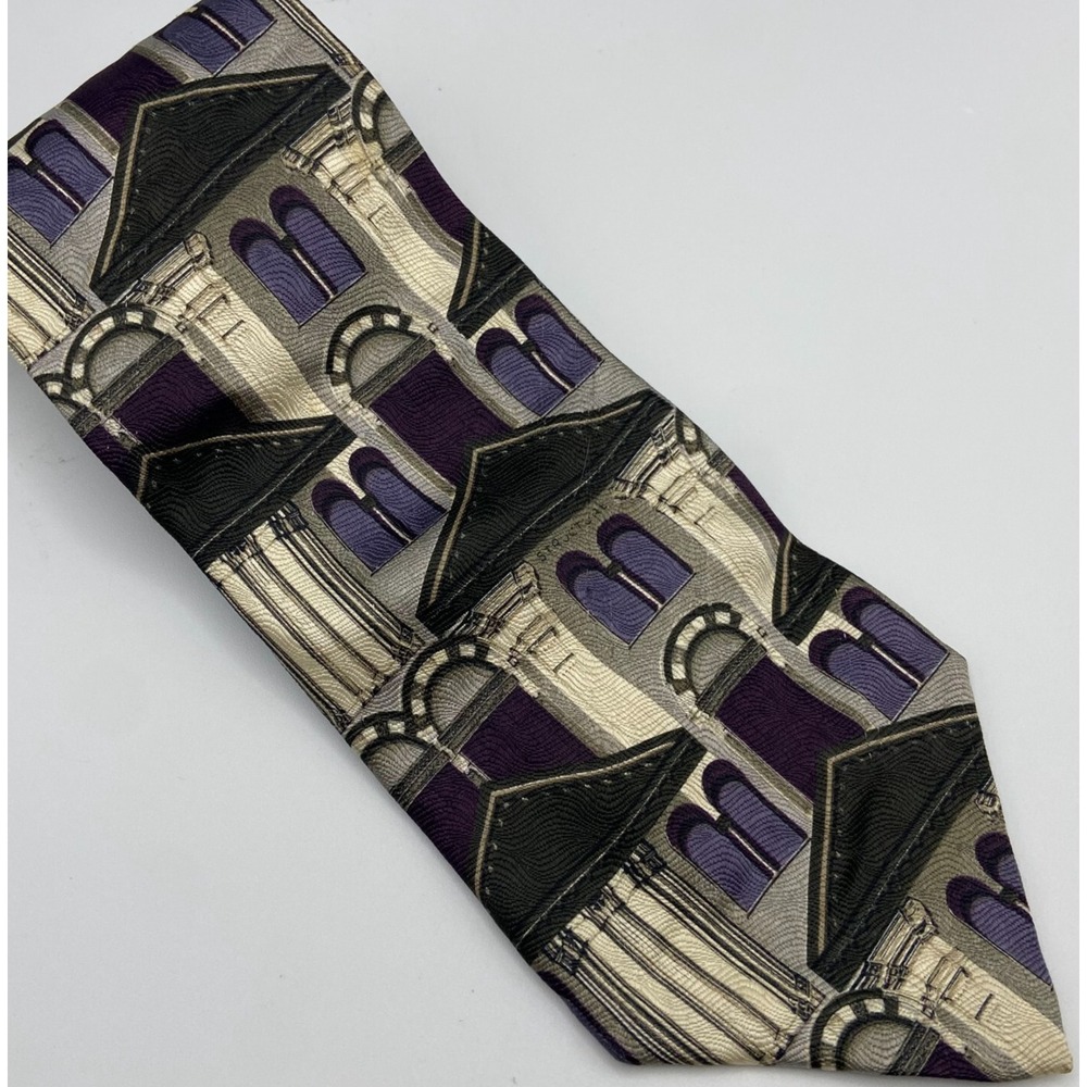 Structure Architectual Tie‎ Purple Grey Black Silk Made in USA